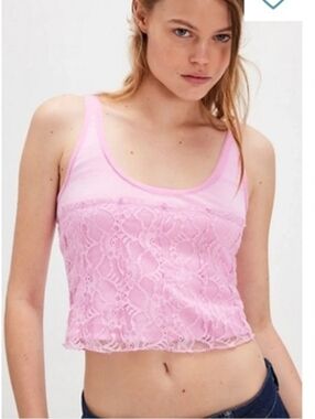 Free People Pink Lace Corset Tank Top